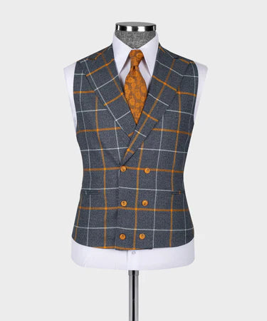 Valerio Milano 3-Piece Italian Men's Suit Gray 100% Wool Front 2 Button Triple Classic Vest Suit W/ Straight Leg Trousers