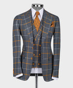 Valerio Milano 3-Piece Italian Men's Suit Gray 100% Wool Front 2 Button Triple Classic Vest Suit W/ Straight Leg Trousers