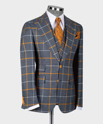 Valerio Milano 3-Piece Italian Men's Suit Gray 100% Wool Front 2 Button Triple Classic Vest Suit W/ Straight Leg Trousers
