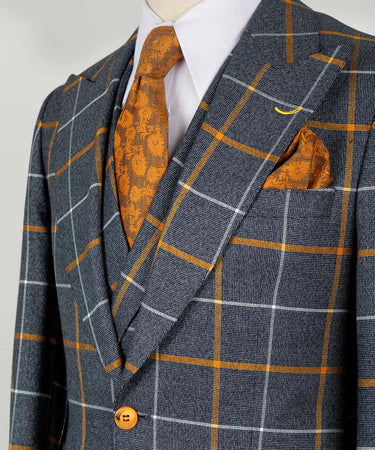 Valerio Milano 3-Piece Italian Men's Suit Gray 100% Wool Front 2 Button Triple Classic Vest Suit W/ Straight Leg Trousers