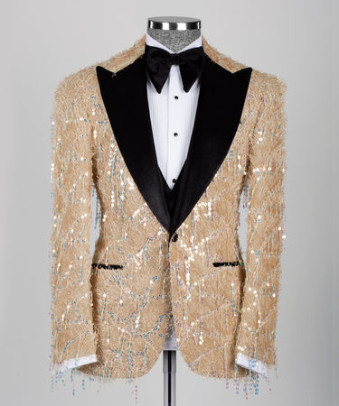 Black Velvet Collar Sequined Purple Tuxedo