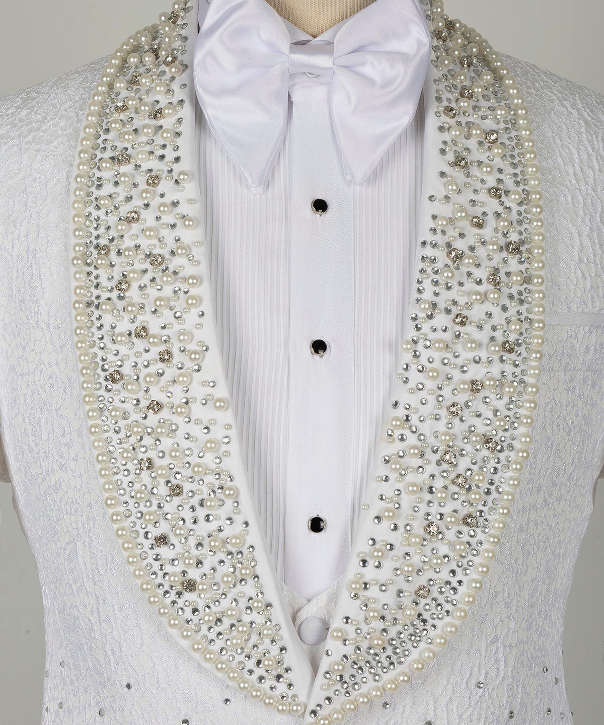 Valerio Milano Men's Gem Stone Detailed White Special Tuxedo Custom Desing Vest Suit