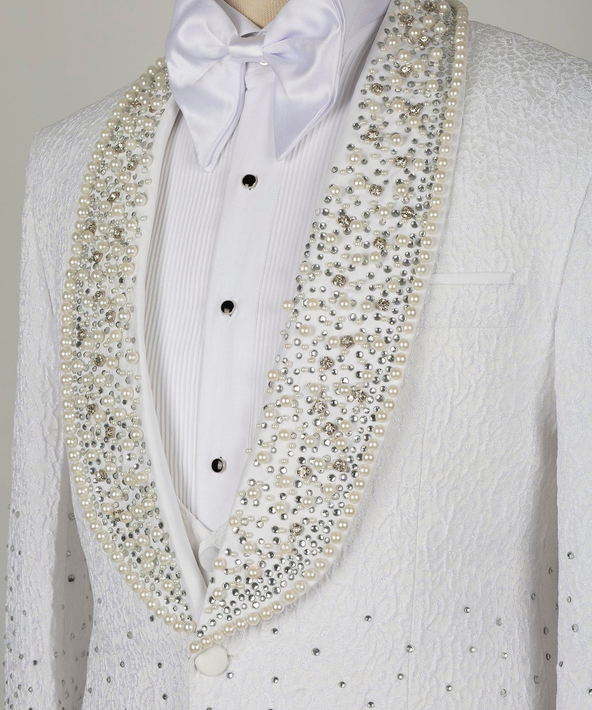 Valerio Milano Men's Gem Stone Detailed White Special Tuxedo Custom Desing Vest Suit