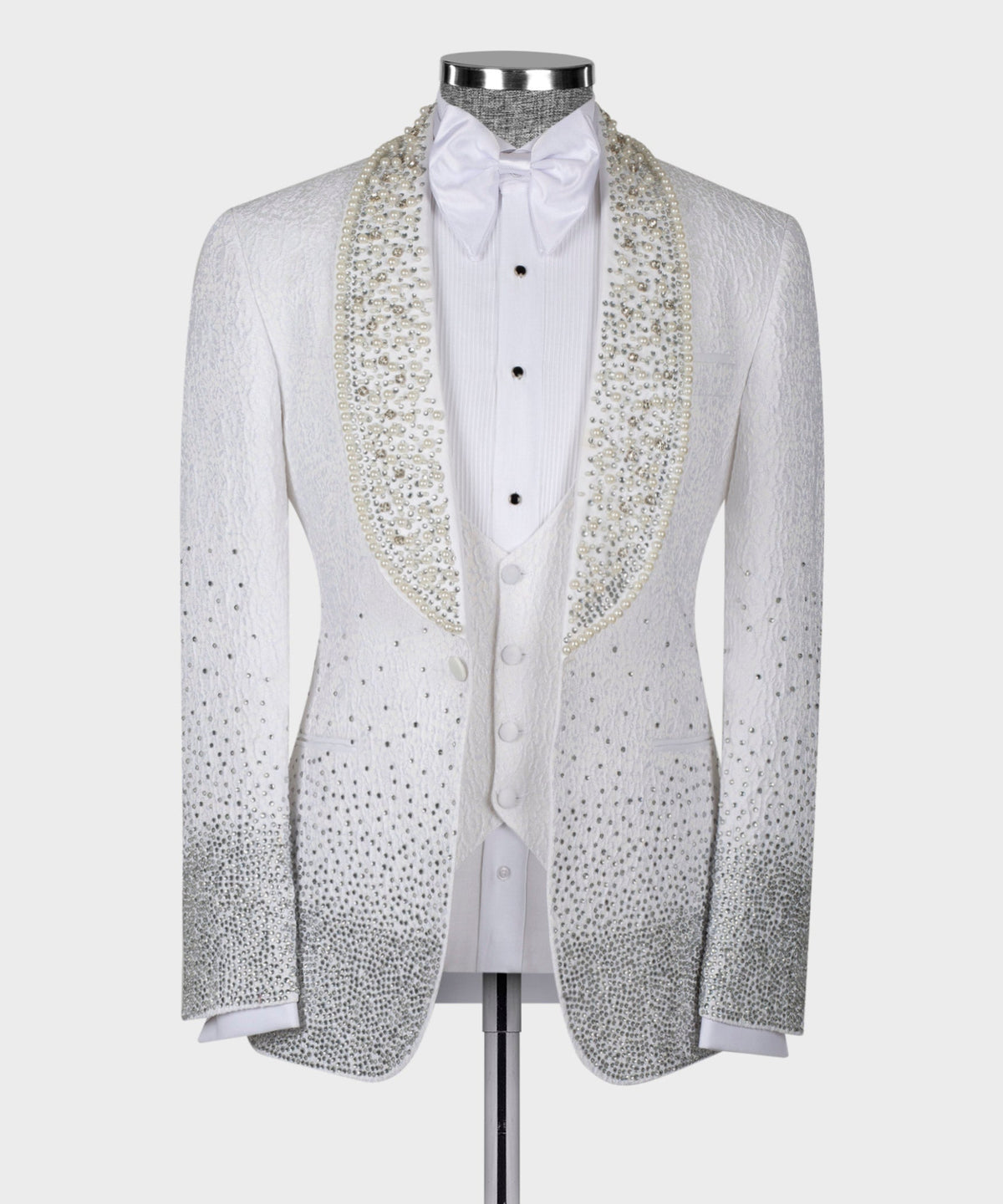 Valerio Milano Men's Gem Stone Detailed White Special Tuxedo Custom Desing Vest Suit