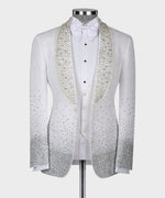 Valerio Milano Men's Gem Stone Detailed White Special Tuxedo Custom Desing Vest Suit