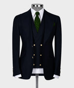 Valerio Milano 3-Piece Italian Men's Suit Dark Blue 100% Wool Front 2 Button Triple Classic Vest Suit Straight Leg Trousers
