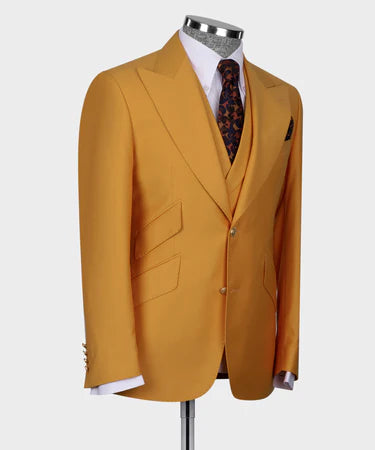 Valerio Milano 3-Piece Italian Men's Suit Camel 100% Wool Triple Classic Vest Suit W/ Straight Leg Trousers