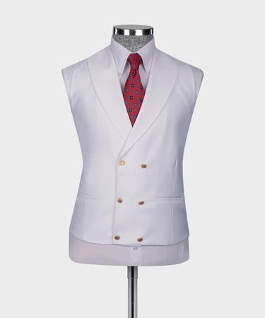 Valerio Milano 3-Piece Italian Men's Suit White 100% Wool Point Seam Triple Classic Vest Suit W/ Straight Leg Trouser