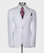 Valerio Milano 3-Piece Italian Men's Suit White 100% Wool Point Seam Triple Classic Vest Suit W/ Straight Leg Trouser