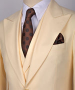 Valerio Milano 3-Piece Italian Men's Suit Beige 100% Wool 3 Side Pockets Triple Classic Vest Suit Point Seam