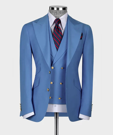Valerio Milano 3-Piece Italian Men's Suit100% Wool Point Seam Triple Classic Vest Suit W/ Straight Leg Trouser