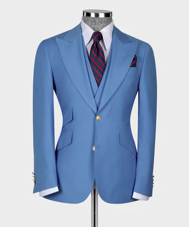 Valerio Milano 3-Piece Italian Men's Suit100% Wool Point Seam Triple Classic Vest Suit W/ Straight Leg Trouser