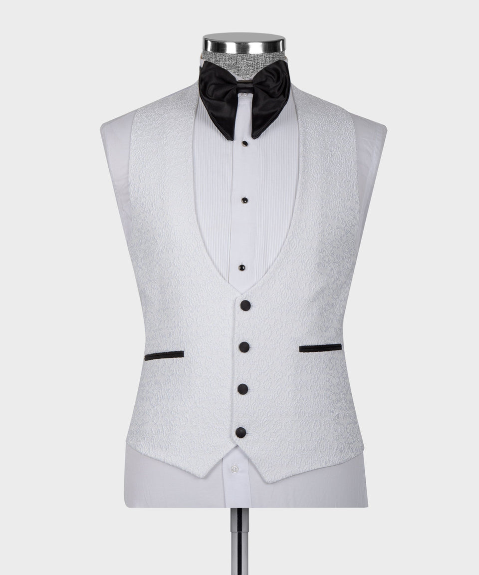 Valerio Milano Men's White Front Two Pockets Custom Desing Vest Suit W/ Pant