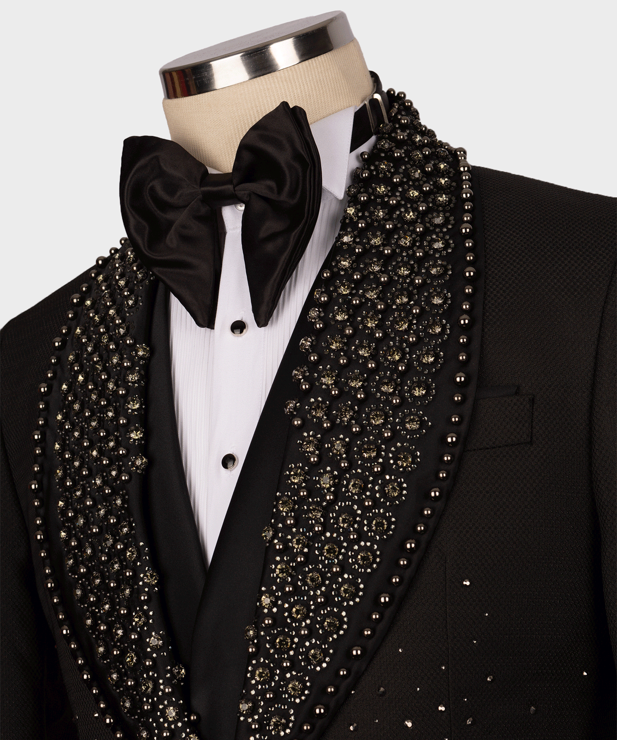 Valerio Milano Men's Black Round Patterned Custom Desing Tuxedo Vest Suit W/ Pant