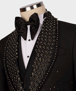 Valerio Milano Men's Black Round Patterned Custom Desing Tuxedo Vest Suit W/ Pant