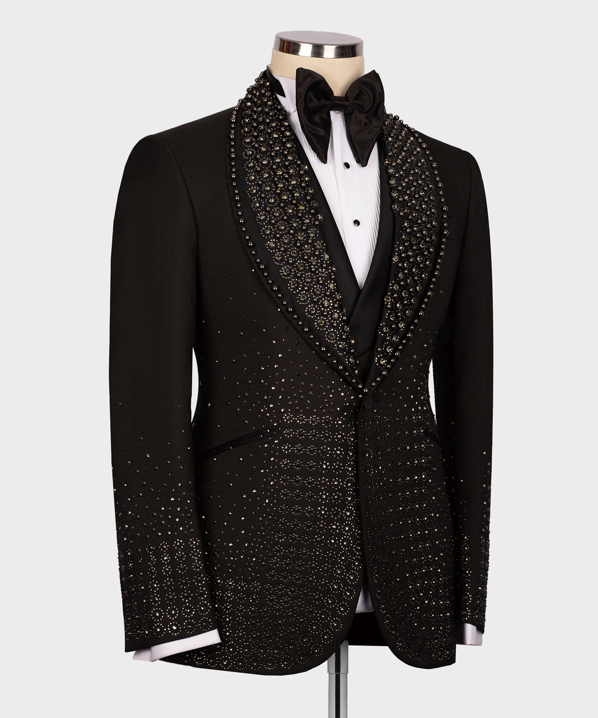 Valerio Milano Men's Black Round Patterned Custom Desing Tuxedo Vest Suit W/ Pant