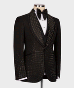 Valerio Milano Men's Black Round Patterned Custom Desing Tuxedo Vest Suit W/ Pant