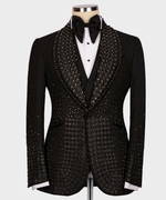Valerio Milano Men's Black Round Patterned Custom Desing Tuxedo Vest Suit W/ Pant