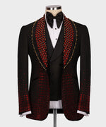 Valerio Milano 3-Piece Italian Men's Suit Red Gem Stone Black Custom Tuxedo Suit