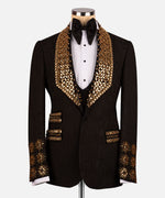 Valerio Milano Men's Gold Gem Stone Black Tuxedo Custom Desing Vest Suit