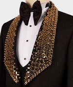 Valerio Milano Men's Gold Gem Stone Black Tuxedo Custom Desing Vest Suit