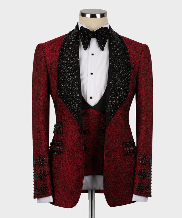 Valerio Milano Black Gem Stone Red Custom Tuxedo