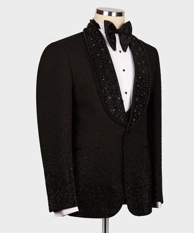 Valerio Milano Black Gem Stone Black Custom Tuxedo Suit