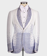 Valerio Milano Blue Gem Stone Detailed White Custom Tuxedo Suit