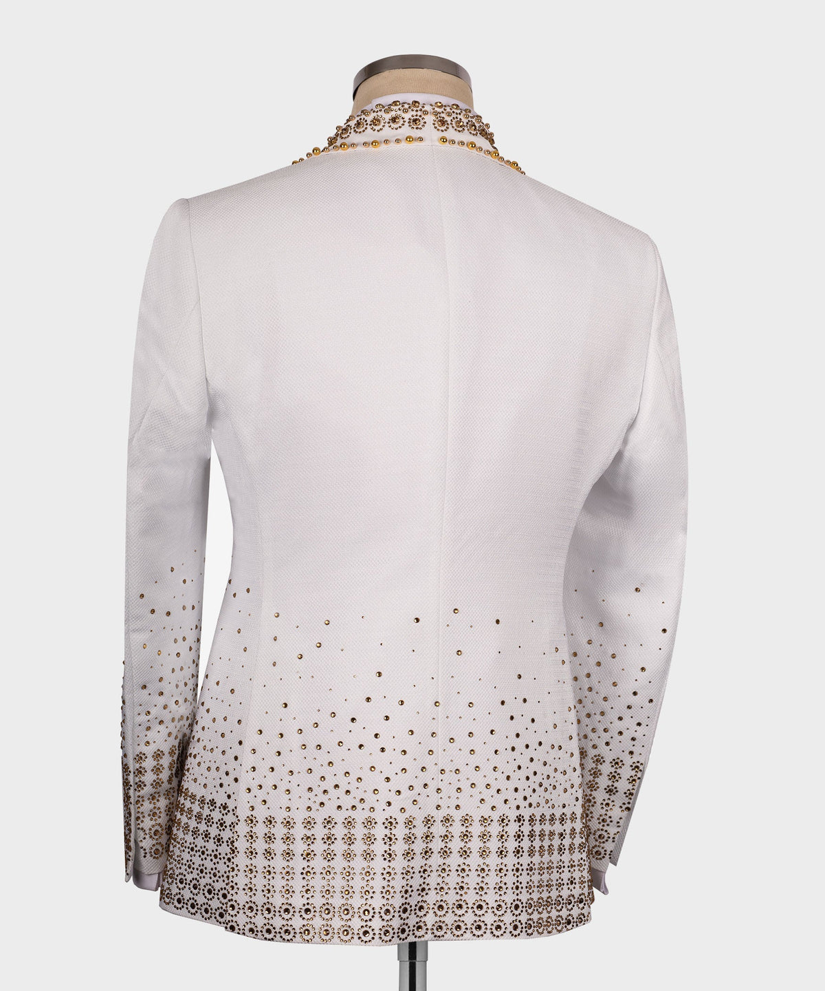 Valerio Milano Men's Gold Gem Stone Detailed White Tuxedo Custom Desing Vest Suit