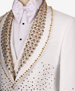 Valerio Milano Men's Gold Gem Stone Detailed White Tuxedo Custom Desing Vest Suit