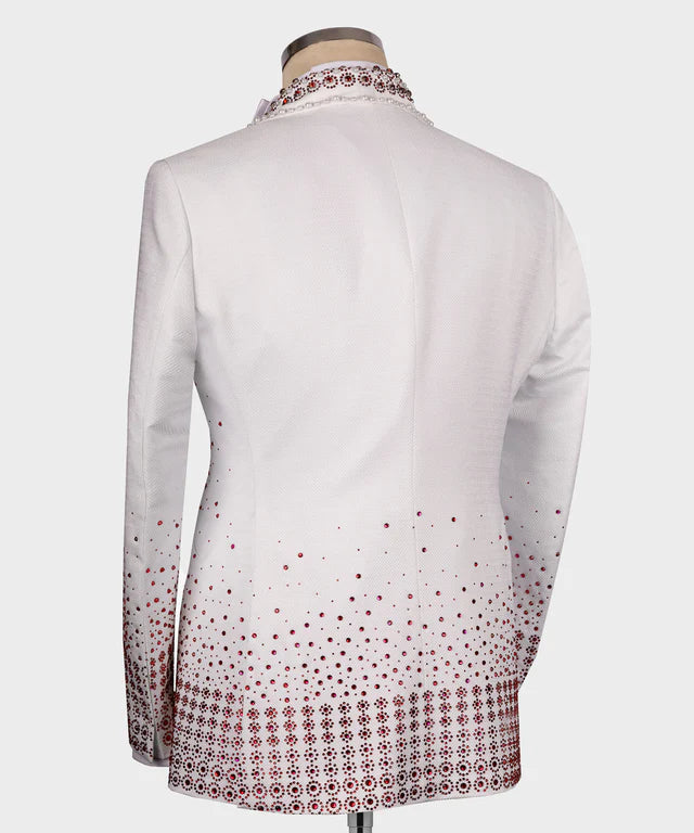 Valerio Milano Red Gem Stone Detailed White Custom Tuxedo Suit