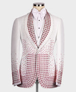 Valerio Milano Red Gem Stone Detailed White Custom Tuxedo Suit