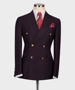 Eggplant Double Breasted Gold Button Men’S Suit