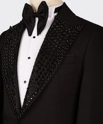 Valerio Milano Men's Black Silk & Wool Gem Stone Collar Custom Tuxedo W/ Bowtie