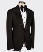 Valerio Milano Men's Black Silk & Wool Gem Stone Collar Custom Tuxedo W/ Bowtie