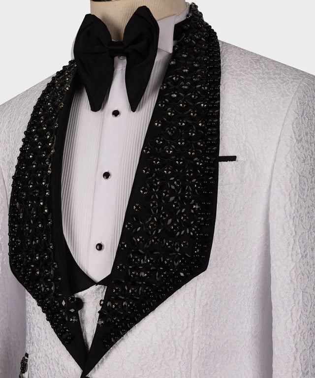 Valerio Milano 3-Piece Italian Men's SuitBlack Gem Stone Black Laleped Special Tuxedo Suit