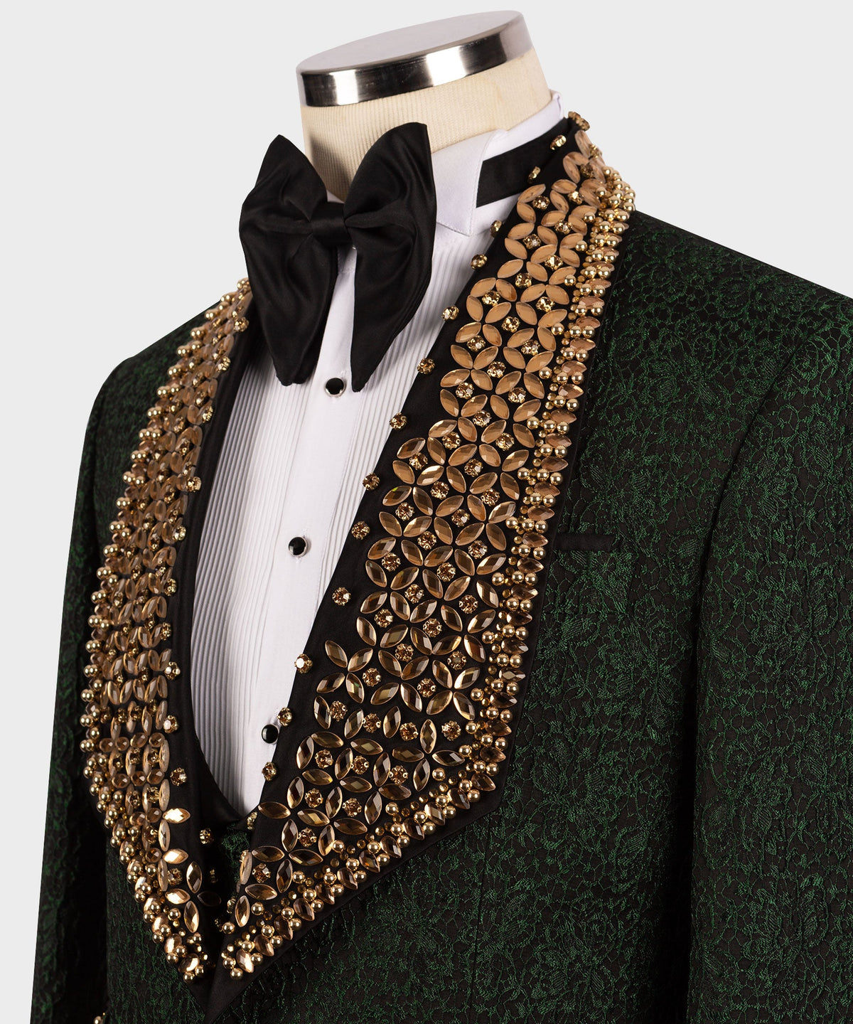 Valerio Milano Men's Gold Custom Desing Green Laleped Special Tuxedo Vest Suit