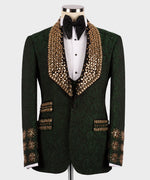 Valerio Milano Men's Gold Custom Desing Green Laleped Special Tuxedo Vest Suit