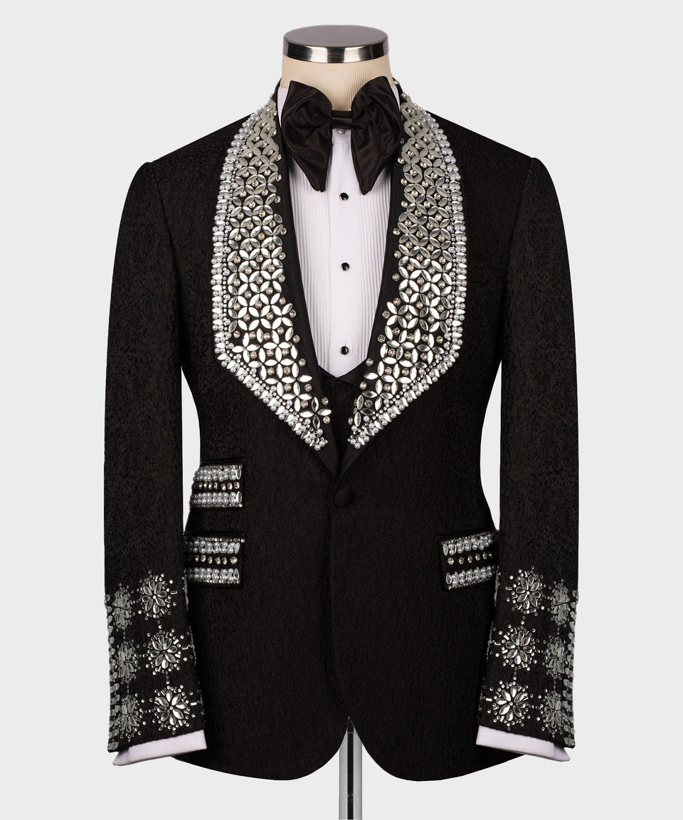 Valerio Milano Men's Black 100% Silk Satin Front One Button Vest Suit W/ Pant