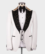 Valerio Milano Gem Stone Pİcked Lapeled Specİal Whİte&Black Tuxedo Suit