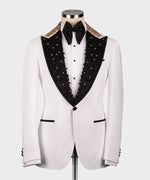 Valerio Milano Gem Stone Pİcked Lapeled Specİal Whİte&Black Tuxedo Suit