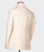 Valerio Milano Men's Cream Flower Patterned Gold Tuxedo Vest Suit Trousers & Bowtie