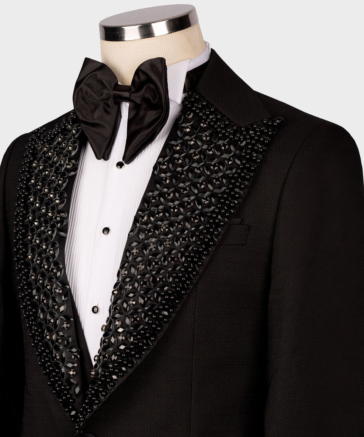 Valerio Milano Men's Black 100% Silk Satin Gem Stone Custom Desing Vest Classic Suit