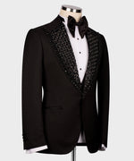 Valerio Milano Men's Black 100% Silk Satin Gem Stone Custom Desing Vest Classic Suit