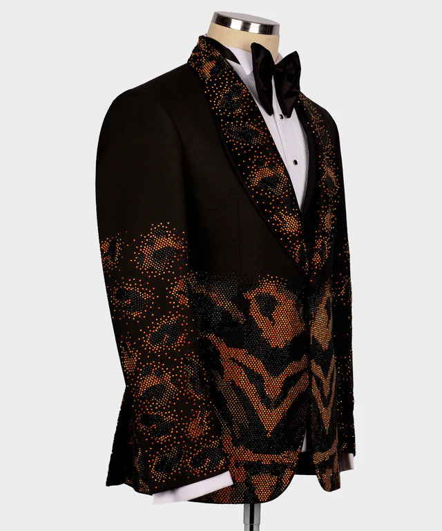 Valerio Milano Flame Pattern Black Custom Tuxedo Suit