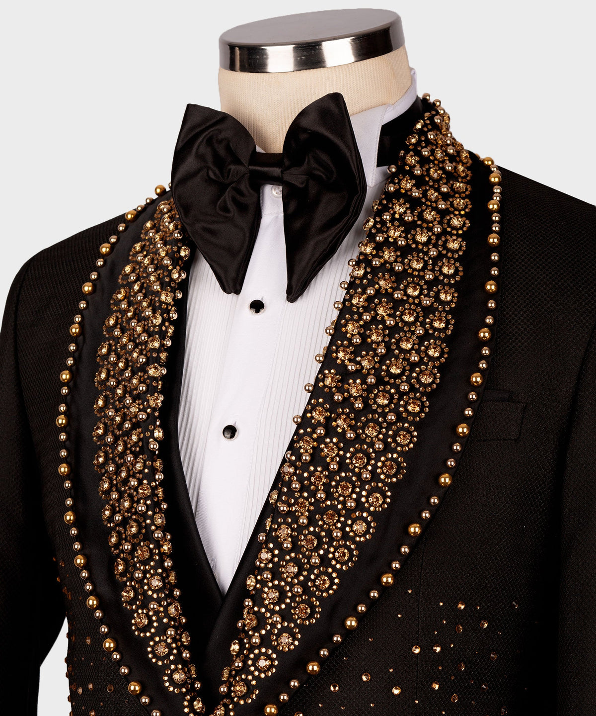 Valerio Milano Men's Gold Gem Stone Detailed Black Custom Tuxedo W/ Bowtie