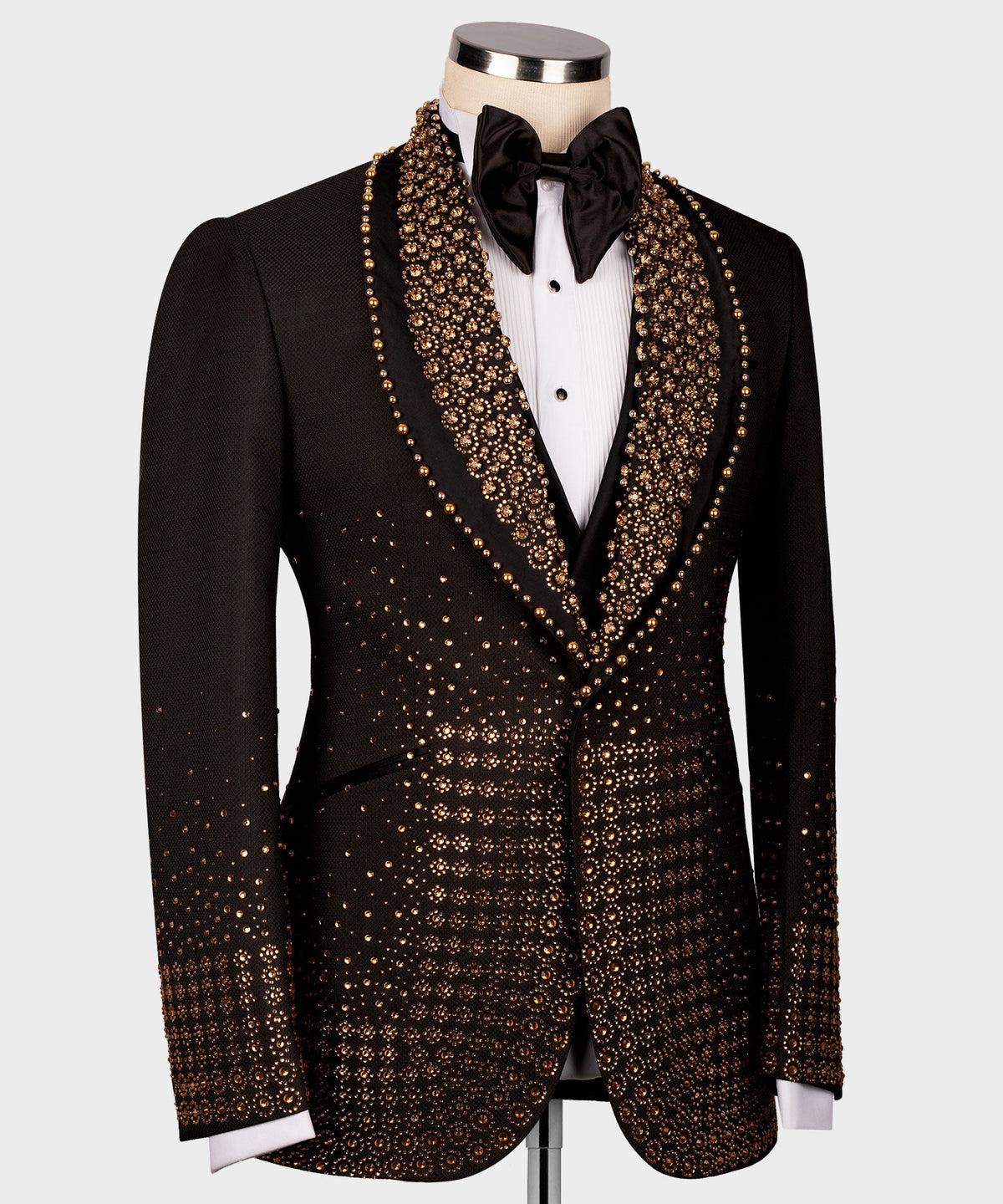 Valerio Milano Men's Gold Gem Stone Detailed Black Custom Tuxedo W/ Bowtie
