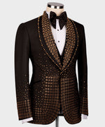 Valerio Milano Men's Gold Gem Stone Detailed Black Custom Tuxedo W/ Bowtie