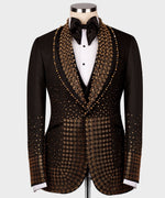 Valerio Milano Men's Gold Gem Stone Detailed Black Custom Tuxedo W/ Bowtie