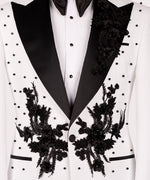 Valerio Milano Men's White Flower Patterned Black Tuxedo Classic Suit W/ Pant